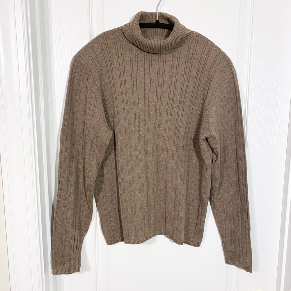 Y2K VTG Talbots Ribbed Knit Cotton Turtleneck Sweater Brown Size Large